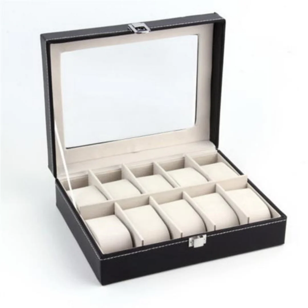 Watchfinder 10-Compartment Premium Leather Watch Case — Black - Image 2