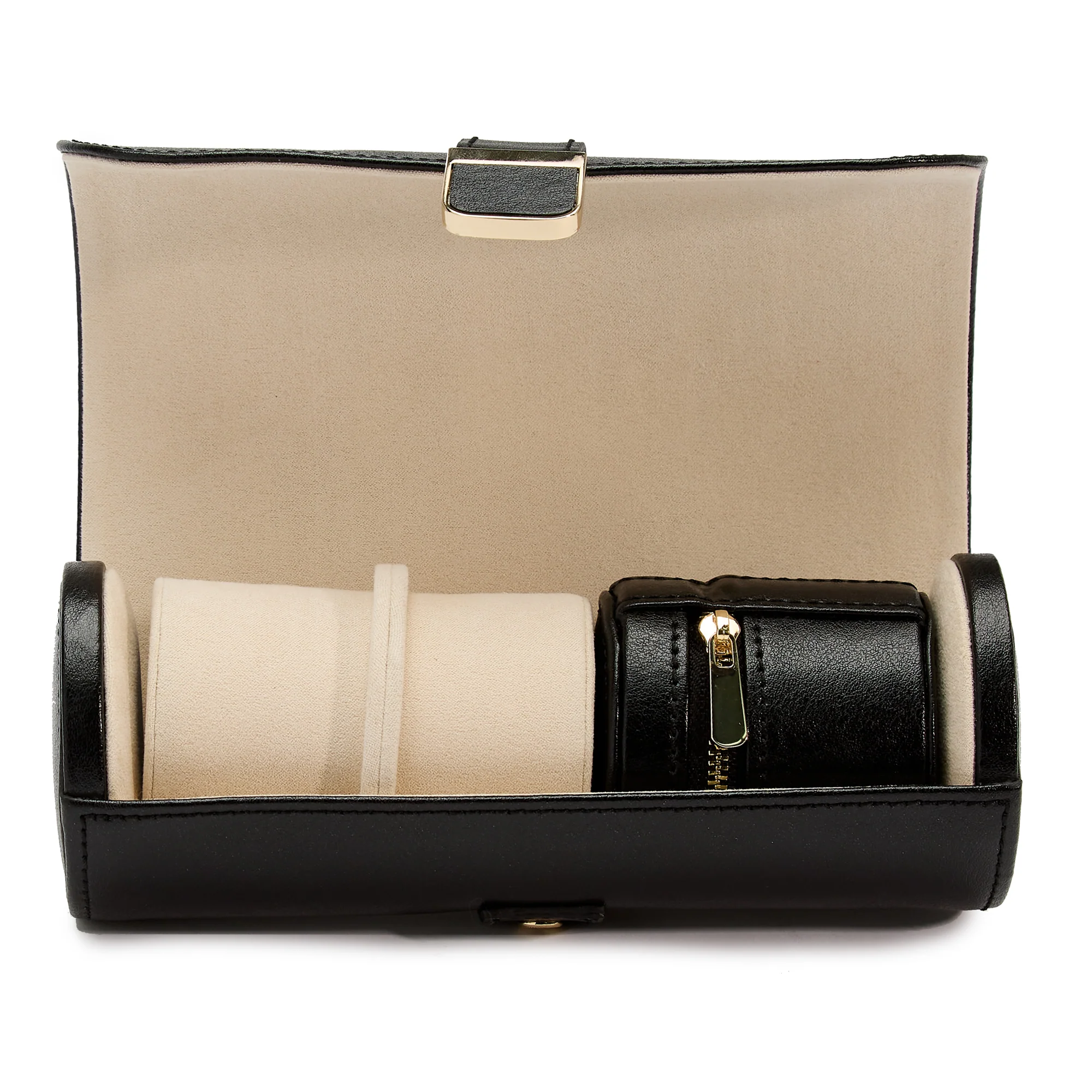 WOLF Palermo Double Watch Roll with Jewelry Pouch | Black - Image 3
