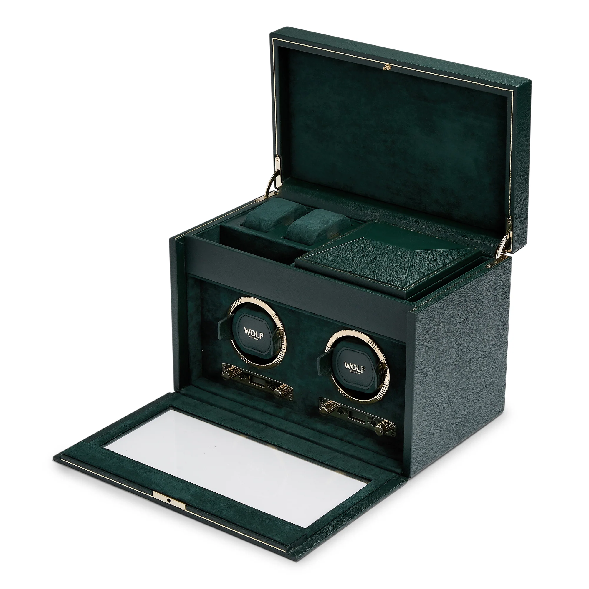 WOLF British Racing Double Watch Winder with Storage | Green