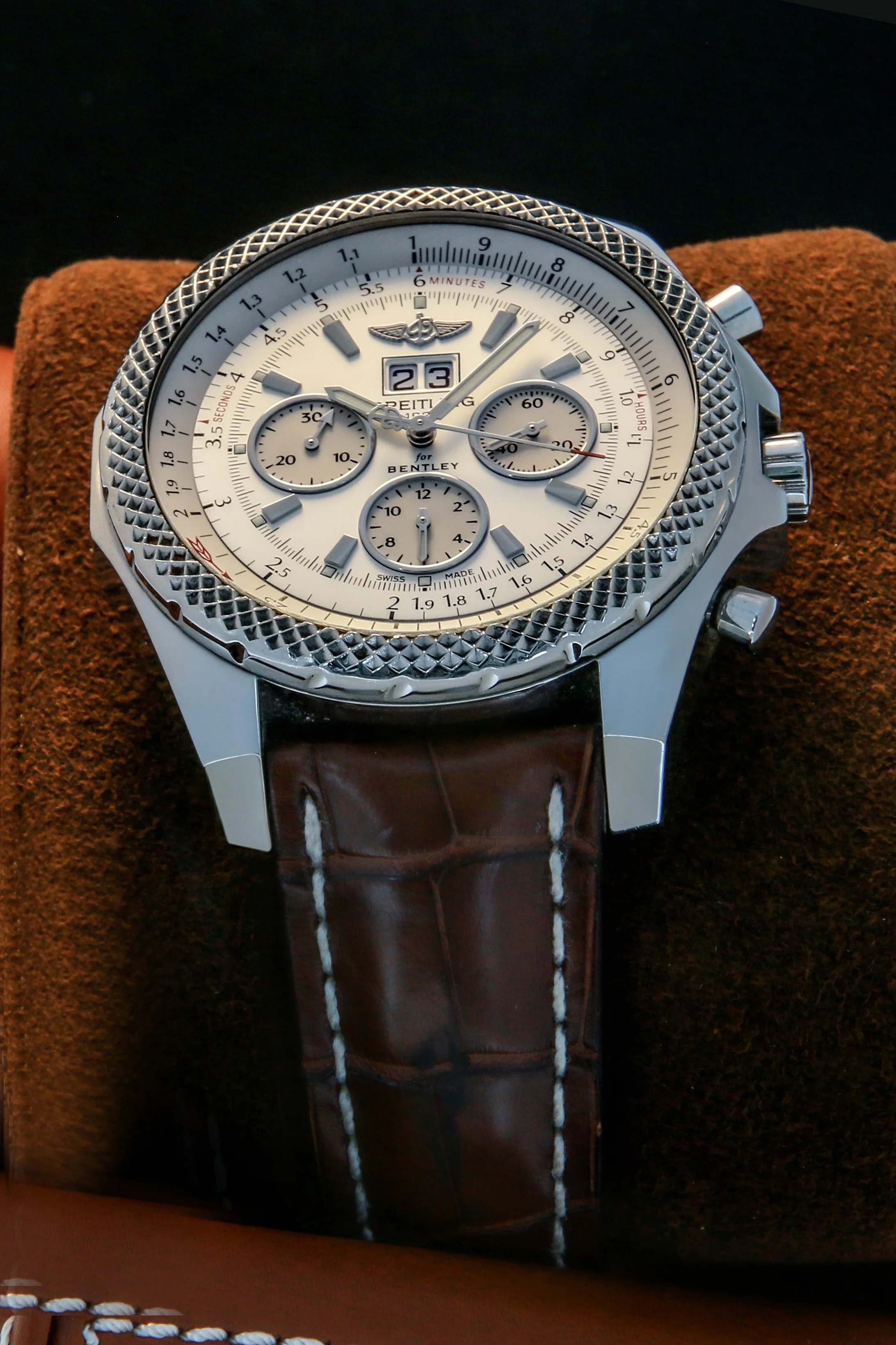 Breitling Bentley 6.75 Steel on Brown Leather Strap White Dial A44362 - Image 2