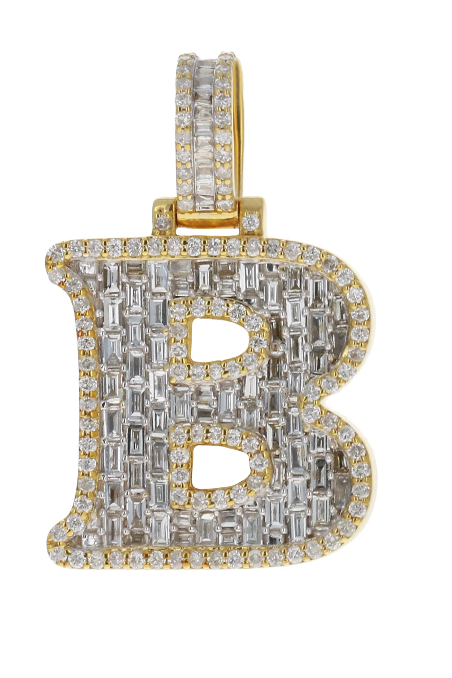 CUSTOM MADE 10KT YELLOW GOLD LETTER "B" PENDANT 1.73CT