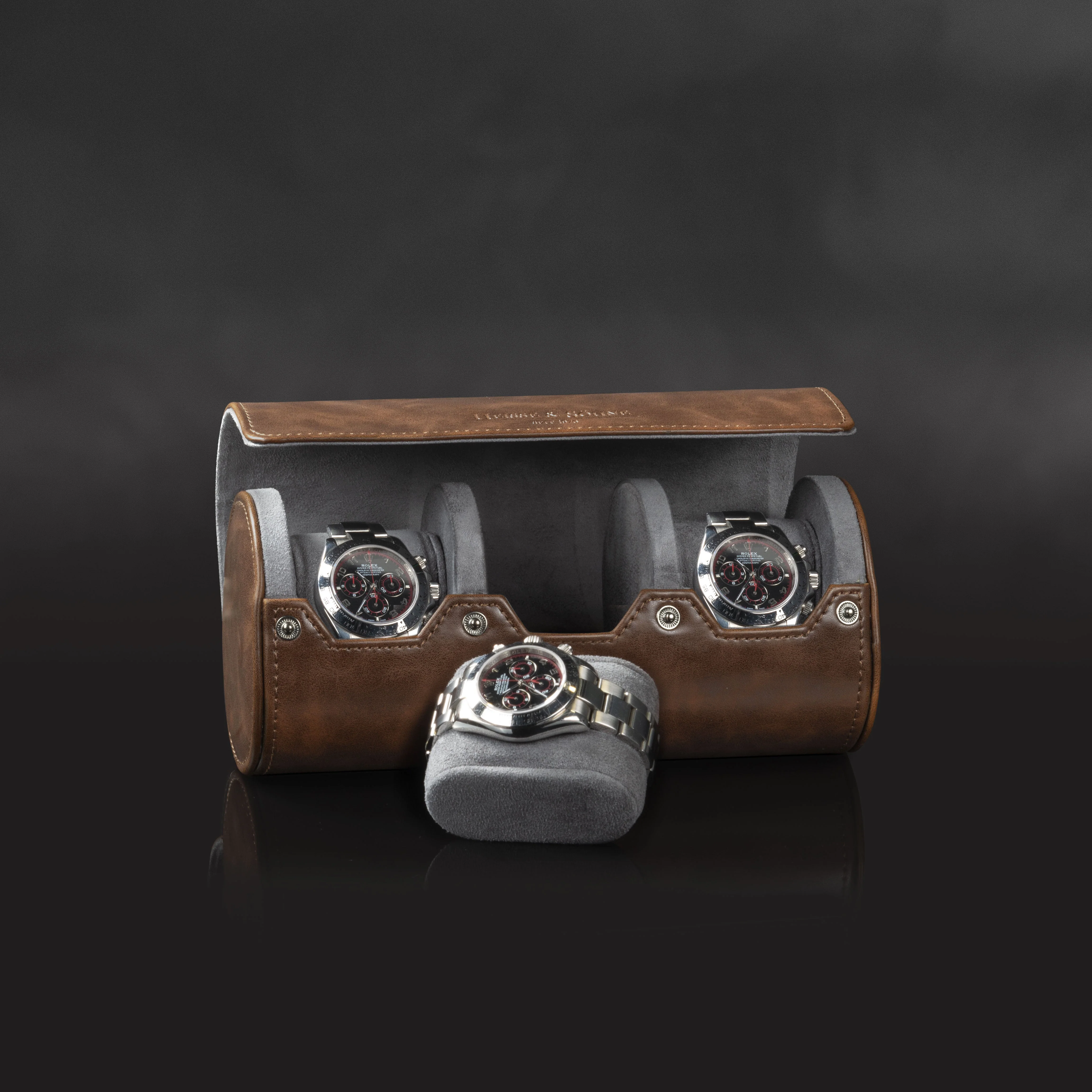 Vintage 3 Watch Roll Brown - Image 4