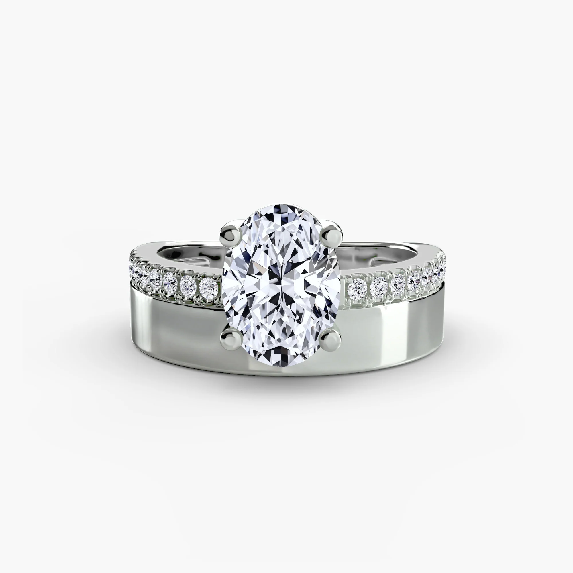 Wide Band Solitaire with Pavé Band - Image 2