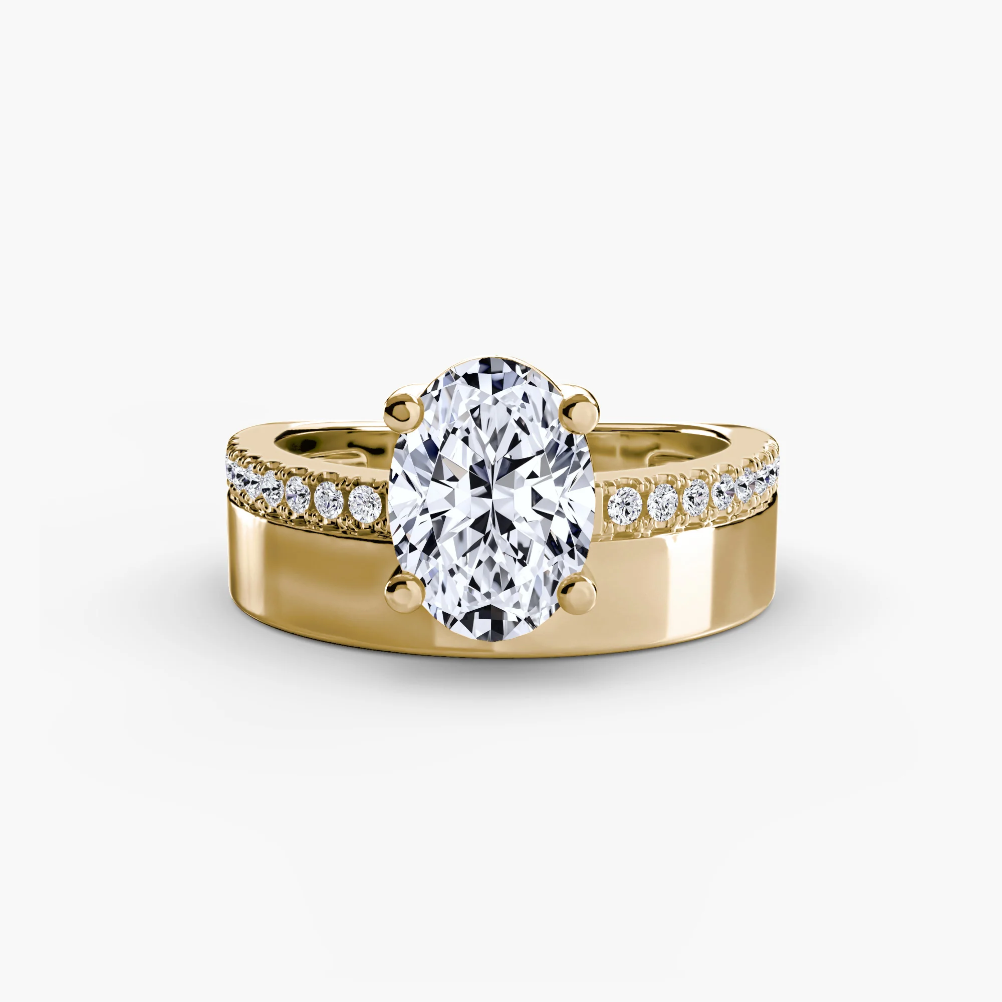 Wide Band Solitaire with Pavé Band - Image 3